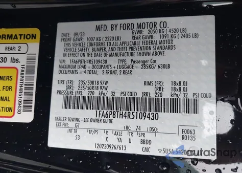 2024 Ford Mustang Ecoboost Premium Fastback из США, поврежденный, VIN 1FA6P8TH4R5109430